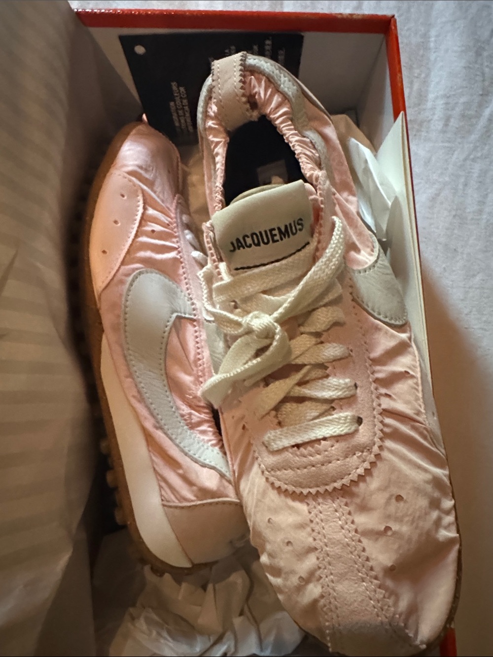 Jacquemus Pink and Cream Satin Sneakers